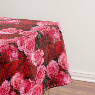 Nappe ROSES EN BRIQUE, PINK-RED-52x70 COTON TABLECLOTH