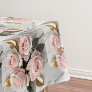 Nappe Roses roses tendres avec des feuilles dorées délic