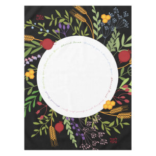 Nappe Rosh Hashanah couronne colorée de fleurs sur noir