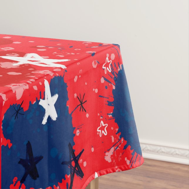 Nappe Rouge avec plaques bleues et étoiles noires et bla (In Situ)