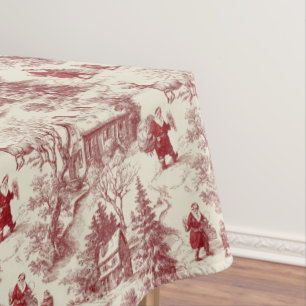 Nappe Rouge traditionnel du Père Noël sur Toile De Jouy 