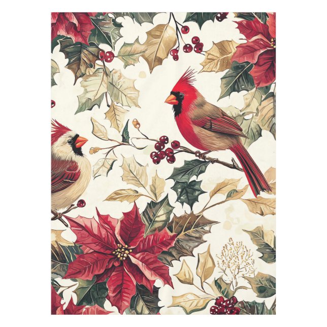 Nappe Rustic Bird et Poinsettia Motif de Noël (15) (Devant)