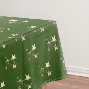 Nappe Rustic Green Gold Stars Motif Festive Élégant