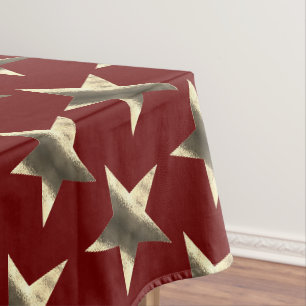 Nappe Rustic Red Brown Stars Motif Festin Noël