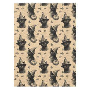 Nappe Rustique Vintage Chat Noir Sorcière Halloween Moti