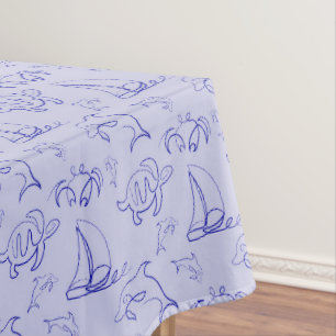 Nappe Sea animals and sailboat one line drawing pattern 