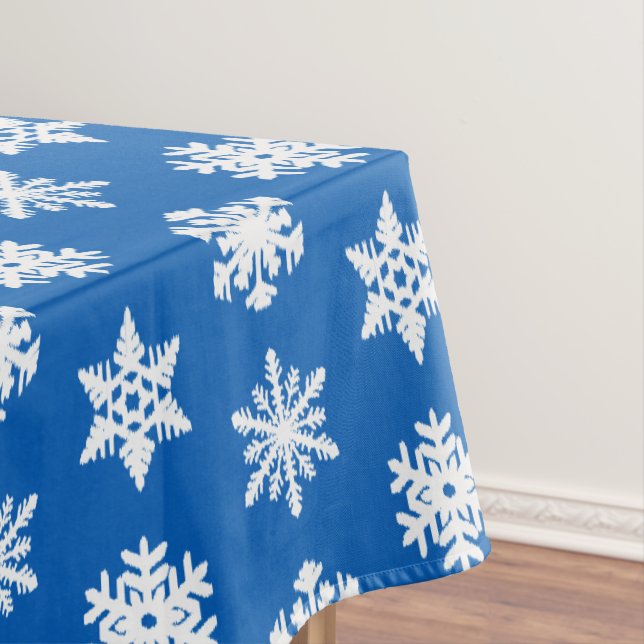 Nappe Snowflakes Ikat - Cobalt bleu et blanc (In Situ)