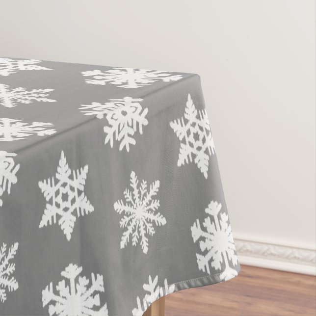 Nappe Snowflakes Ikat - Gris de charbon et blanc (In Situ)