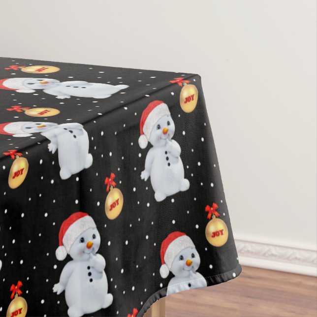 Nappe Snowman mignon et Snowflakes sur noir (In Situ)