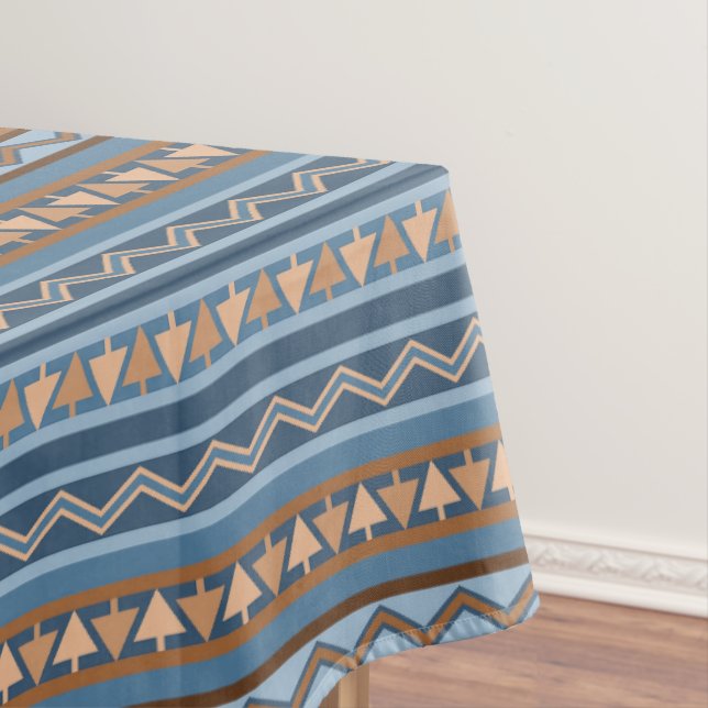 Nappe Style Sud-Ouest Bleu Brown Motif géométrique Grand (In Situ)