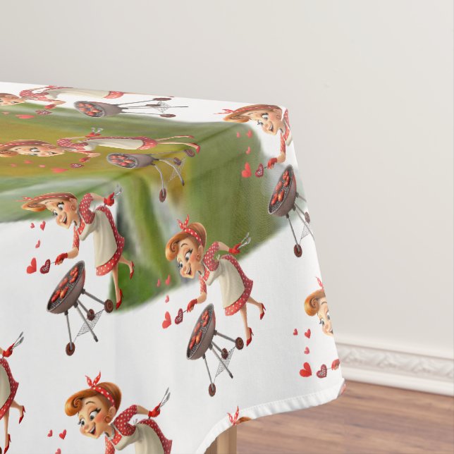 Nappe Sunflower Cooking Love Red Hearts White Tablecloth (In Situ)