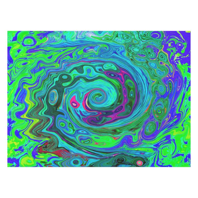 Nappe Super Abstrait Retro Green et Blue Swirl (Devant (Horizontal))