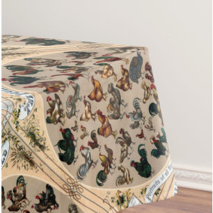 Nappe Tableau vintage de volailles, poules et coqs