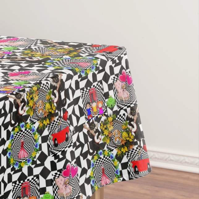 Nappe Tablecloth Chats Feline Chien Vintage (In Situ)