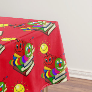 Nappe Tablecloth Red Bookworm Livres Apple