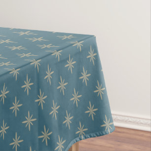 Nappe Tan Stars sur Blue Atomic Mid Century Motif