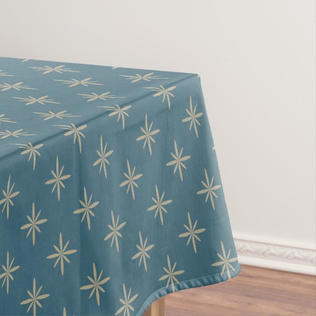 Nappe Tan Stars sur Blue Atomic Mid Century Motif (In Situ)