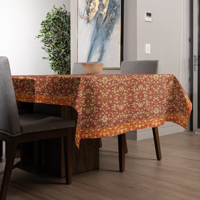 Nappe Tapis persan - Motif antique (Modern dining table covered a table cloth featuring a Persian carpet design.)