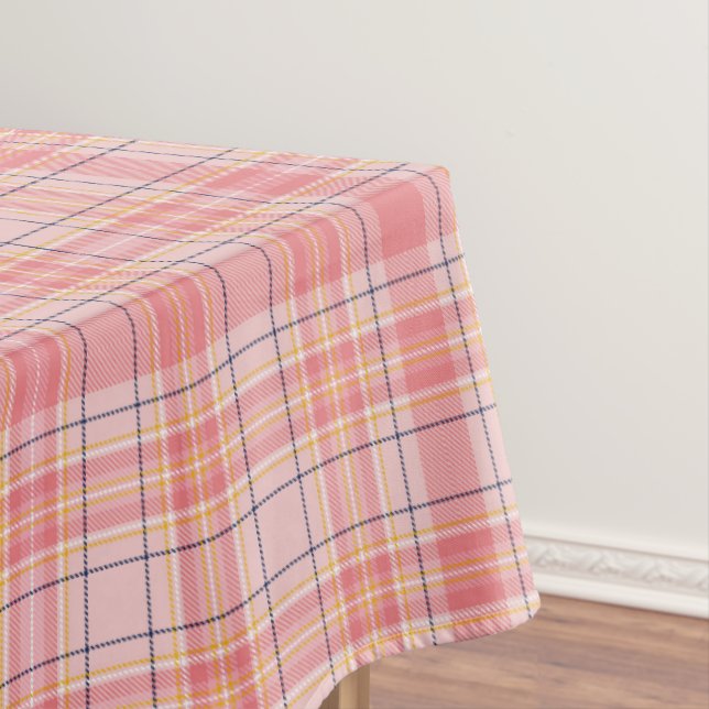 Nappe Tartan Plaid en rose, Pêche, Jaune, Noir, Blanc (In Situ)