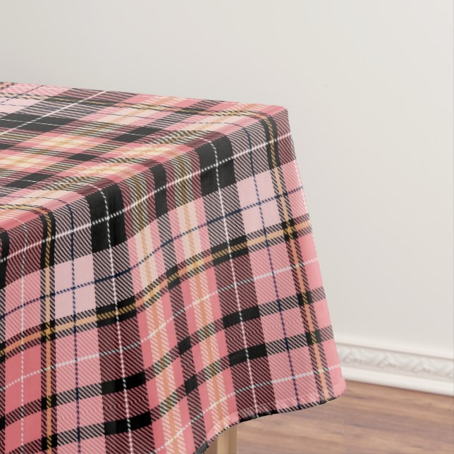 Nappe Tartan Plaid en rose, Pêche, Noir (In Situ)