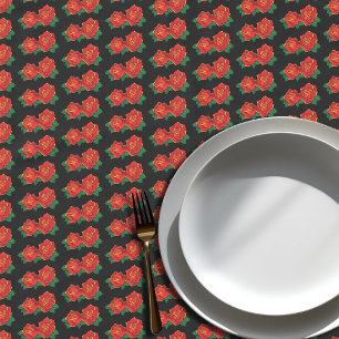 Nappe Tatouage de roses traditionnelles rouges gras noir