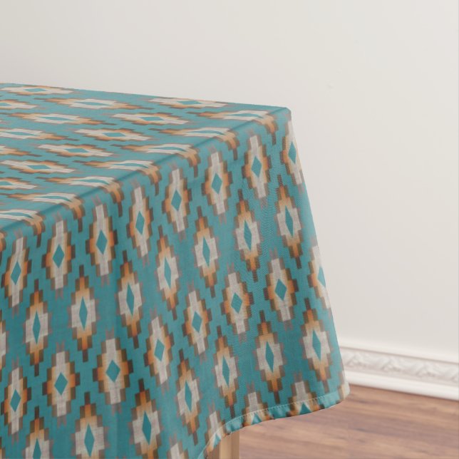 Nappe Taupe Brown Bleu Turquoise Orange Tribal Art Motif (In Situ)