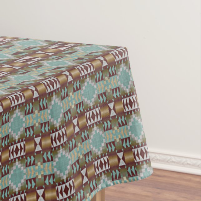 Nappe Taupe Brown Turquoise Aqua Blue Tribal Motif (In Situ)