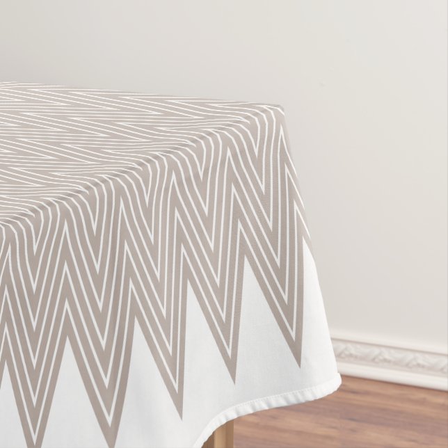 Nappe Taupe Et Blanc Moderne Design Géométrique Abstrait (In Situ)