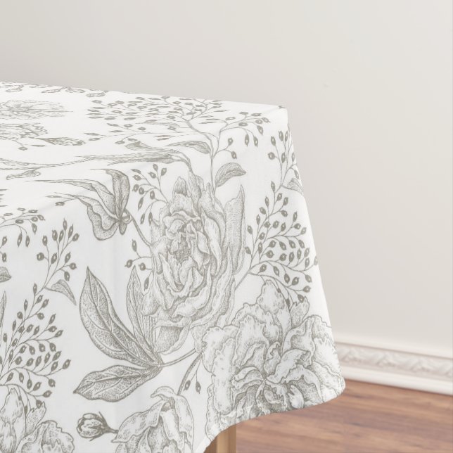 Nappe Tendance vintage couleurs neutres fleurs grises (In Situ)