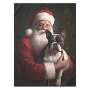 Nappe Terrier de Boston avec le Père Noël Noël Festif