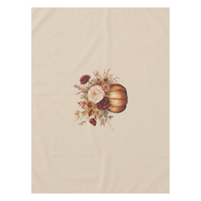 Nappe Thanksgiving-Watercolor Citrouille et fleurs- (Devant)
