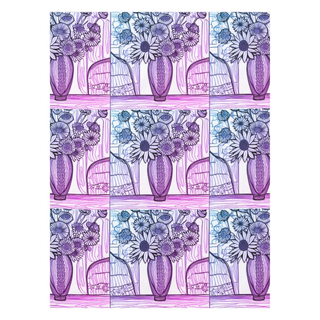 Nappe Tirage Abstrait Art Floral Bleu violet (Devant)
