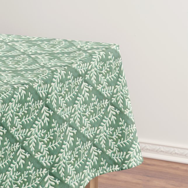 Nappe Tissu de table avec imprimé feuillage vert et blan (Tablecloth the green and white leaf tile pattern,)