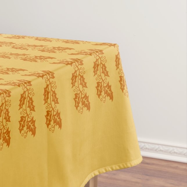 Nappe Tissu de table - Brown Feuilles Holly sur Orange (In Situ)