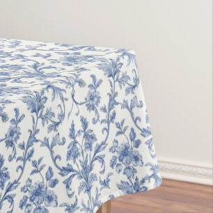 Nappe Toile de Jouy bleue motif floral de style country