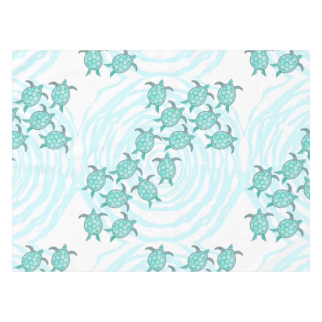 Nappe Tortues de mer turquoises d'aquarelle sur les (Devant (Horizontal))