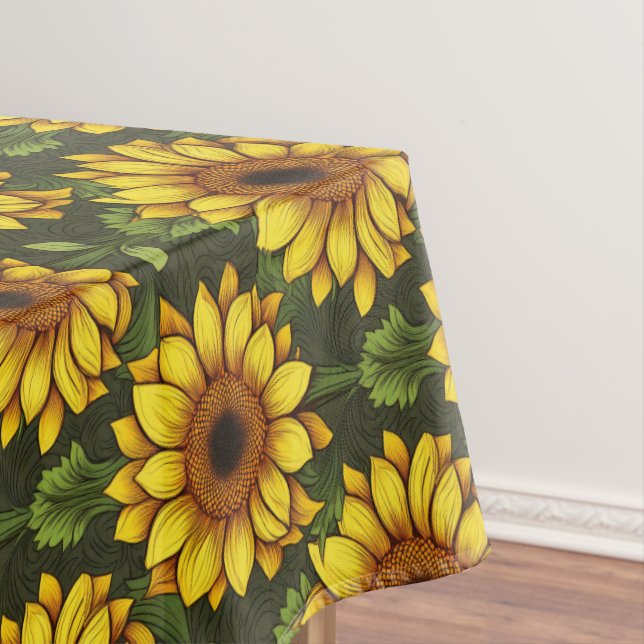 Nappe Tournesol orange jaune avec vert et Brown (In Situ)