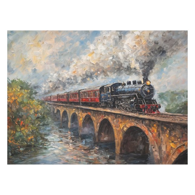 Nappe Train à vapeur sur un pont - Peinture à l'huile (Devant (Horizontal))