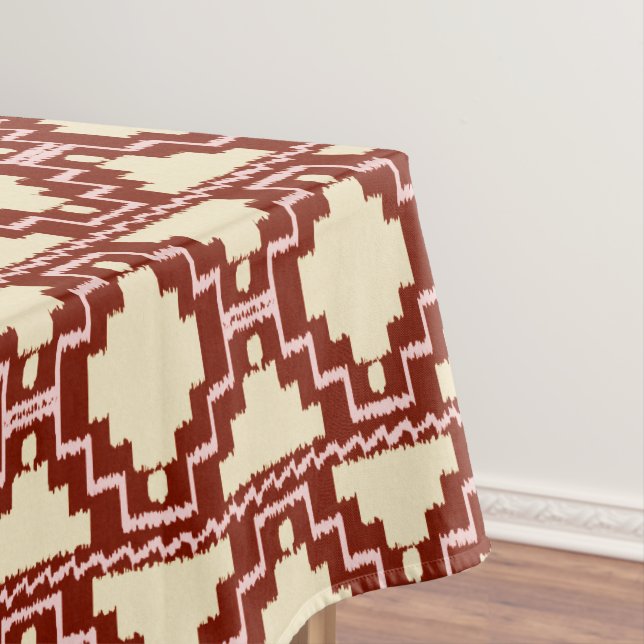 Nappe Tribal Ikat Aztec - Beige, Bourgogne et rose (In Situ)