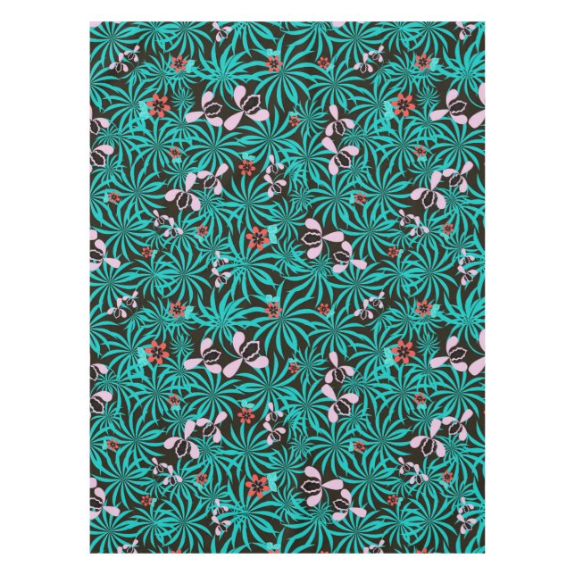 Nappe Tropical jungle palm leaves orchid flowers bloom c (Devant)