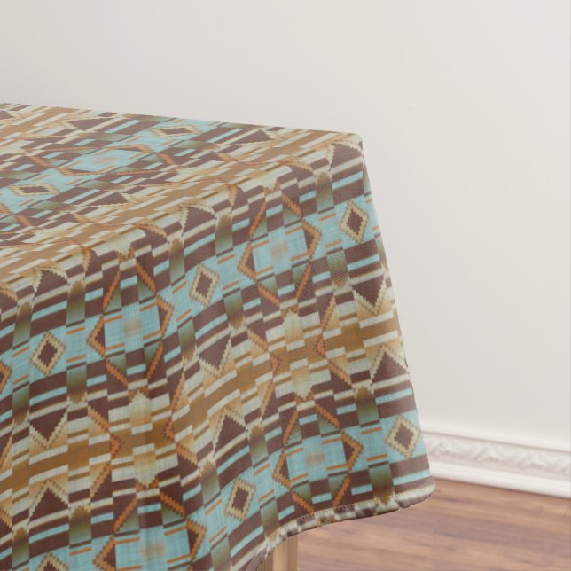 Nappe Turquoise clair Turquoise Bleu Orange Brown Tribal (In Situ)