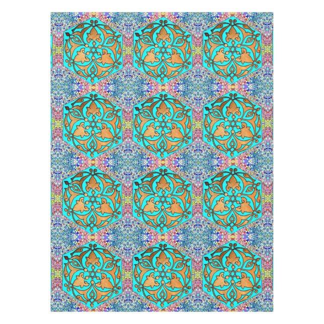 Nappe Turquoise d'étoile de David florale (Devant)