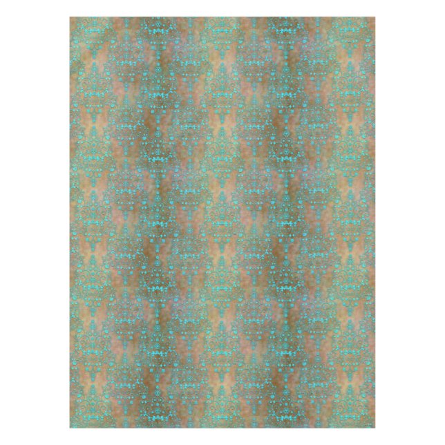 Nappe Turquoise fantaisie sur Damas Brown (Devant)