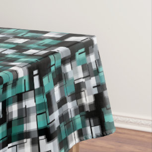 Nappe Turquoise Vert Bleu Noir Blanc Abstrait Plaid