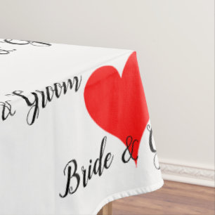 Nappe Typographie des mariés avec cœurs rouges