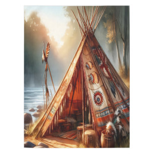Nappe Un tipi indien paisible au bord d'une rivière sere