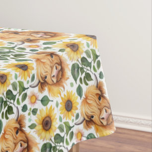Nappe Vaches Highland et fleurs de tournesol jaune