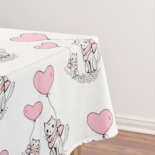 Nappe Valentine's Day Tablecloth Cat Pink Hearts  (In Situ)