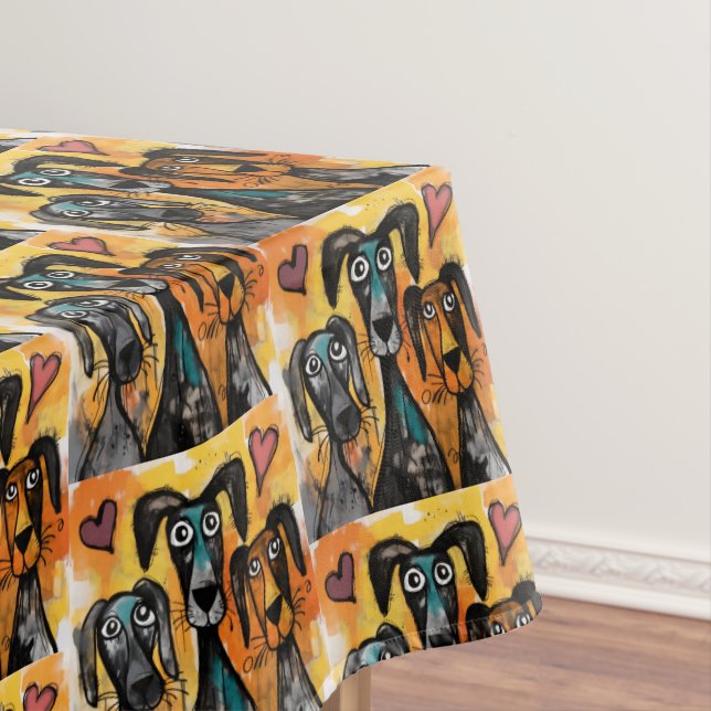 Nappe Valentine's Day Tablecloth Dog Red Hearts  (In Situ)
