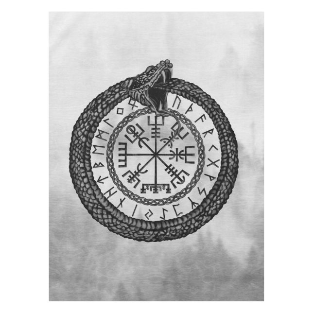 Nappe Vegvisir avec Ouroboros et runes - gamme de gris (Devant)